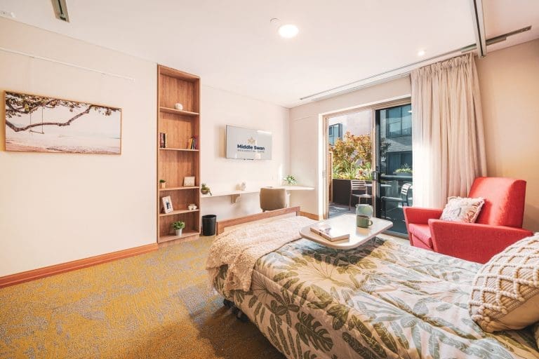 Aged care suite shown with courtyard configuration
